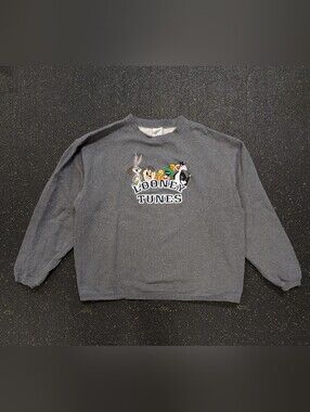 Vintage 90s Looney Tunes Embroidered Crewneck Sweatshirt Size L 1999 Bugs Taz